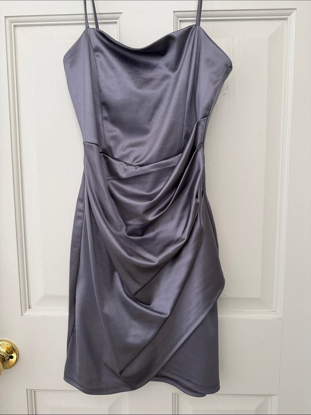Windsor Satin Draped Spaghetti Strap Mini Dress - Silver lavender Gray